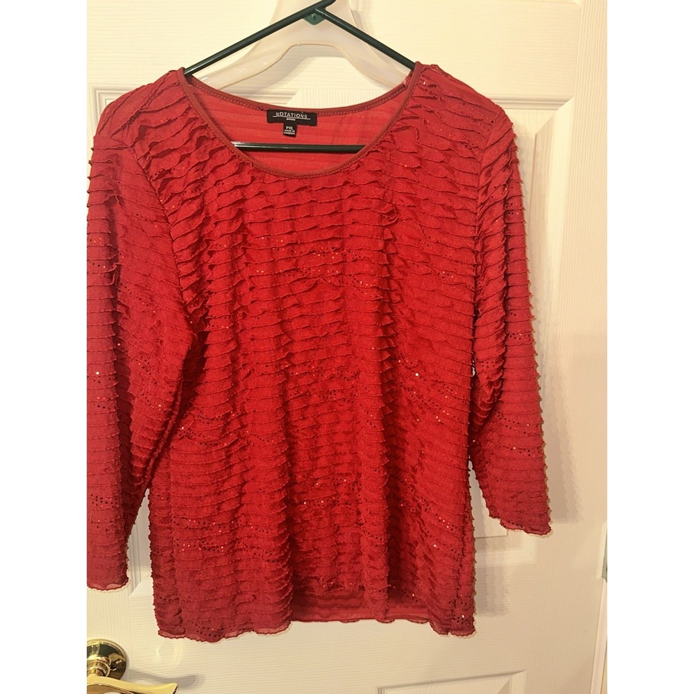Notations Women's Red Holiday Long Sleeve Blouse Size PXL